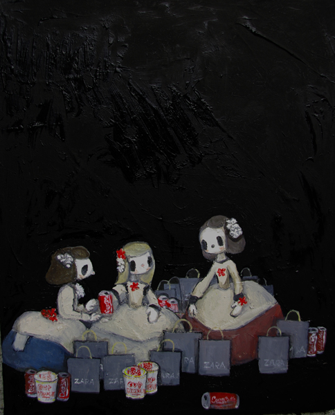 Las Meninas with zara, cup noodle, zara. 2011 oil painting on the canvas. 30x24cm